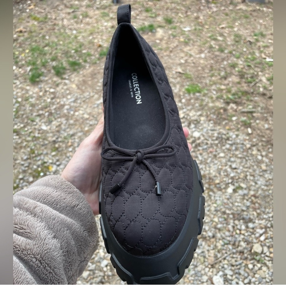 Charles & Keith Platform Quilted Bow Ballerinas Loafers Size 37